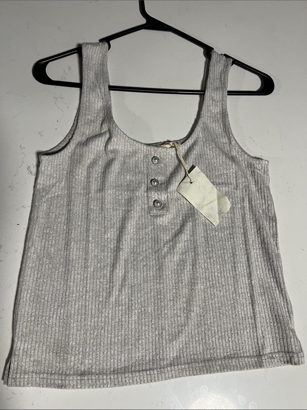 Hem & Thread Light Gray Ribbed Tank with Button Henley